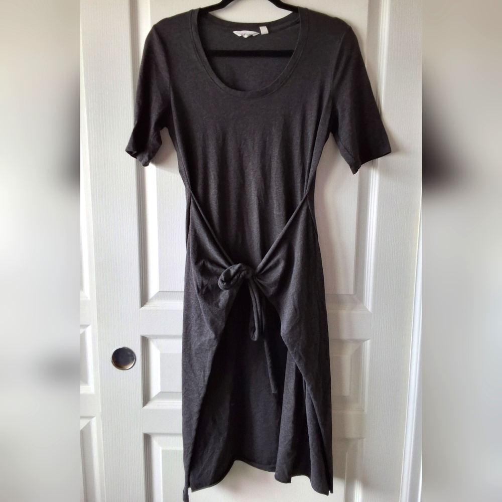 Athleta In A Twist T-Shirt 3/4 Sleeve Cotton Casual Dress Grey Size Medium